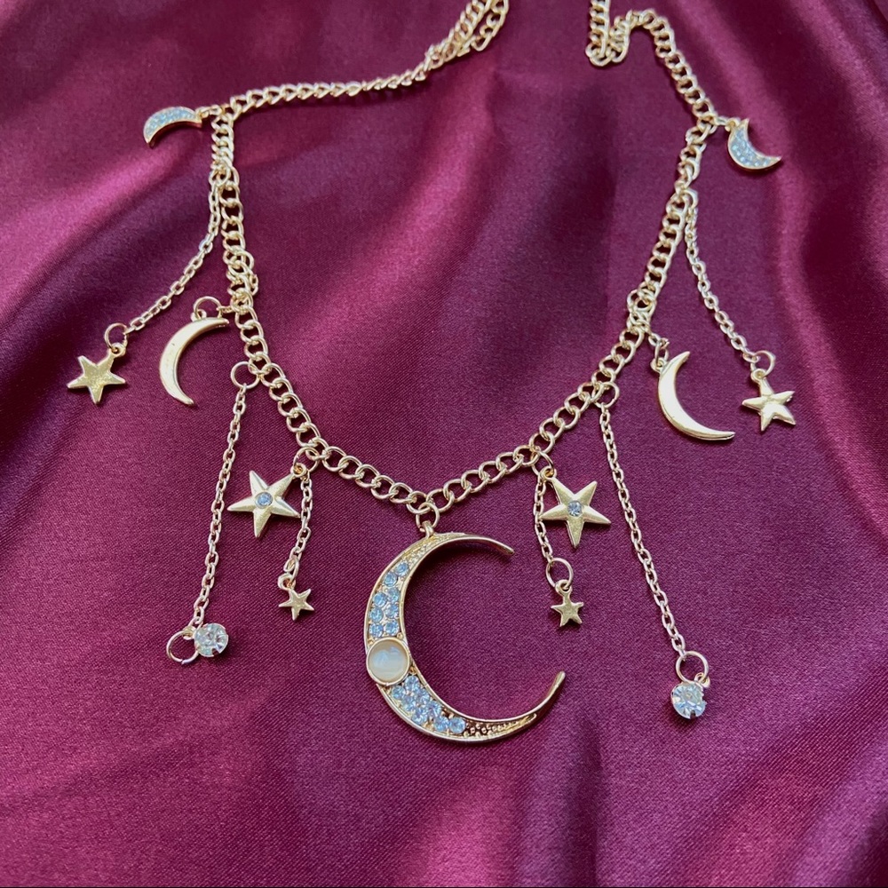 Moon and Star Goddess Charm Necklace Choker - Picture 6 of 13